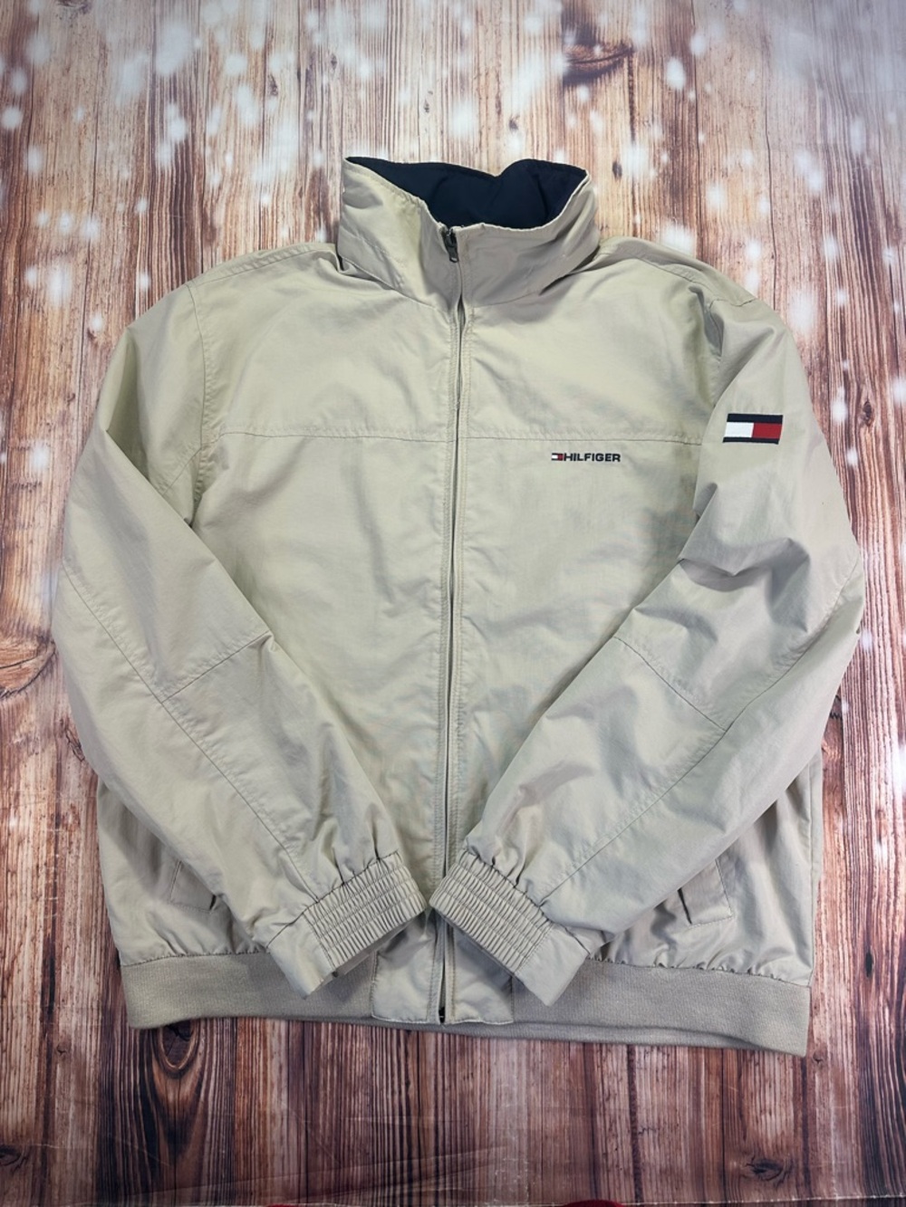 Tommy Hilfiger Men's Beige Full Zip Spell Out Yacht Hooded Jacket Size XXL